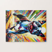 Puzzle Boston Terrier Dog Portrait Acrylique Art Print Ch (Horizontal)
