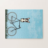 Puzzle Boston Terrier Dog Sitting on Vintage Bicycle (Horizontal)