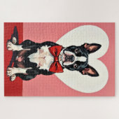 Puzzle Boston Terrier Dog Valentine's Day Crimson Bow (Horizontal)