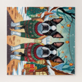 Puzzle Boston Terrier Dogs Christmas Snow Holiday (Horizontal)