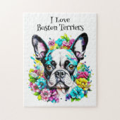 Puzzle Boston Terrier et Fleurs (Vertical)