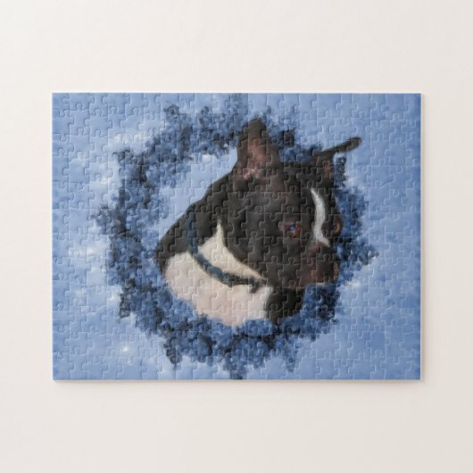 Puzzle Boston Terrier Fleurs Chien Art peinture photo  (Horizontal)