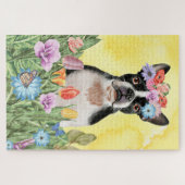 Puzzle Boston Terrier Flowers (Horizontal)