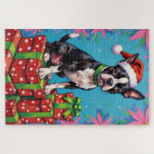 Puzzle Boston Terrier Pop Art Christmas Packages Hat (Horizontal)