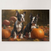 Puzzle Boston Terrier Puppy Automne Citrouille de plaisir (Horizontal)
