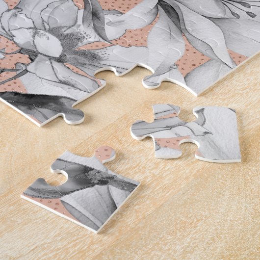 Puzzle Botanique noir blanc rose or parties scintillant f (Côté)