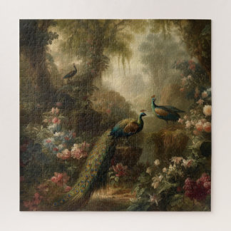 Puzzle Botanique : trois paons dans le jardin anglais
