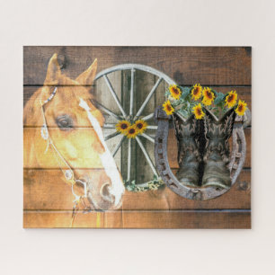 Puzzle Bottes de cow-boy de la roue Western Horse Wagon