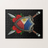 Puzzle Bouclier et épées philippins usés de drapeau avec (Horizontal)