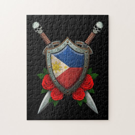 Puzzle Bouclier et épées philippins usés de drapeau avec (Vertical)