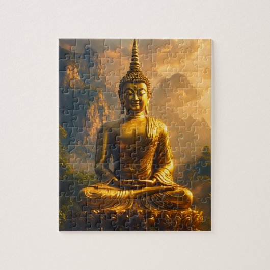 Puzzle Bouddha assis doré sous un ciel de coucher de sole (Vertical)