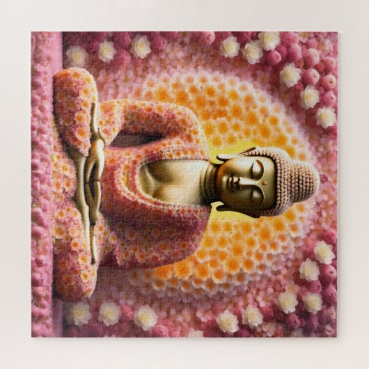 Puzzle Bouddha de fleurs roses méditant (Horizontal)