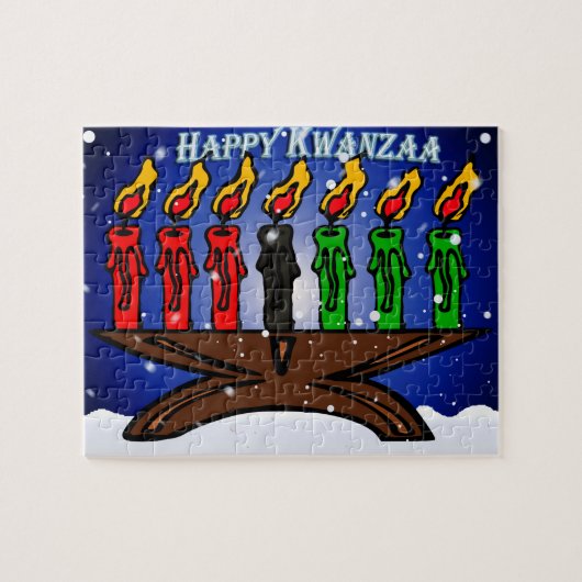 Puzzle Bougie Kwanzaa Kinara avec neige et salut (Horizontal)