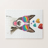 Puzzle Bouledogue avec des cœurs pour la Saint-Valentin (Horizontal)