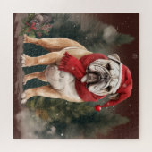 Puzzle Bouledogue dans la neige de Noël (Horizontal)