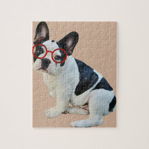 Puzzle Bouledogue français noir et blanc portant les