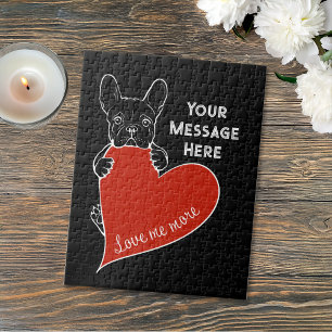 Puzzle Bouledogue Français noir personnalisé avec un cœur