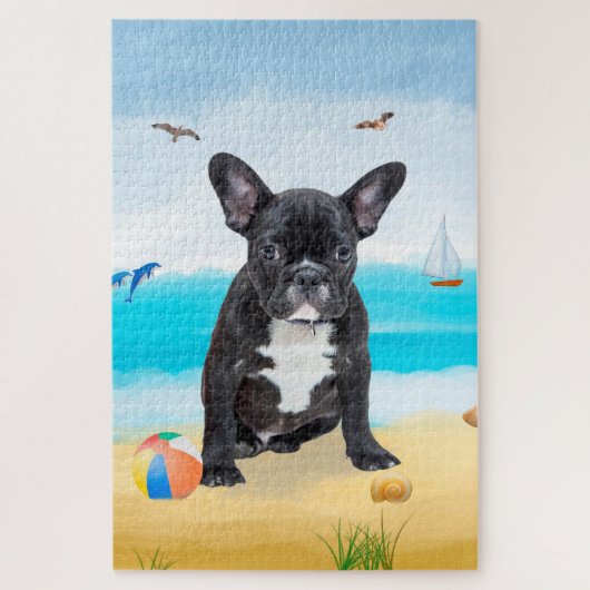 Puzzle Bouledogue français sur la plage (Vertical)