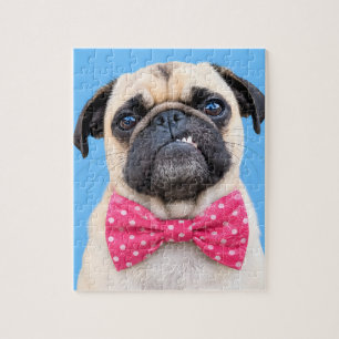 Puzzle Bouledogue portant un nœud rose