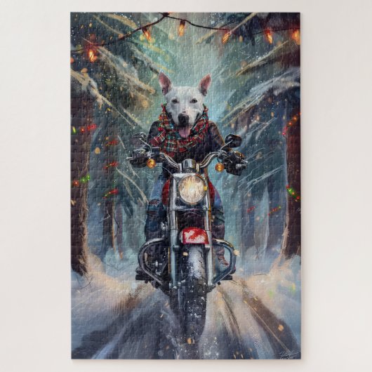 Puzzle Bouledogue Terrier à moto Noël (Vertical)