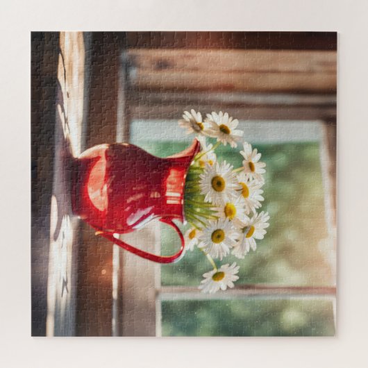 Puzzle Bouquet Daisy En Pitcher Rouge (Horizontal)