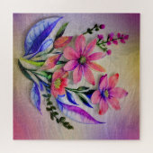 Puzzle Bouquet d'aquarelle, Arrière - plan coloré (Horizontal)