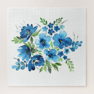 Puzzle Bouquet d'aquarelle, fleurs tendres bleu clair.