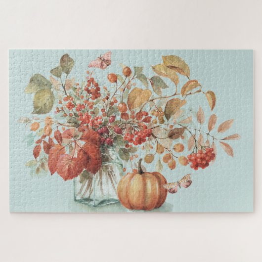 Puzzle Bouquet d'aquarelle Rustique Citrouille Fall Foliq (Horizontal)