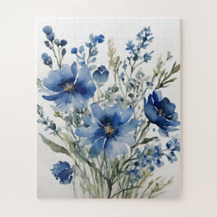 Puzzle Bouquet de fleurs Elégante aquarelle Bleu élégant