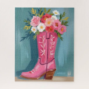 Puzzle Bouquet de fleurs en bottes de cowgirl rose aquare
