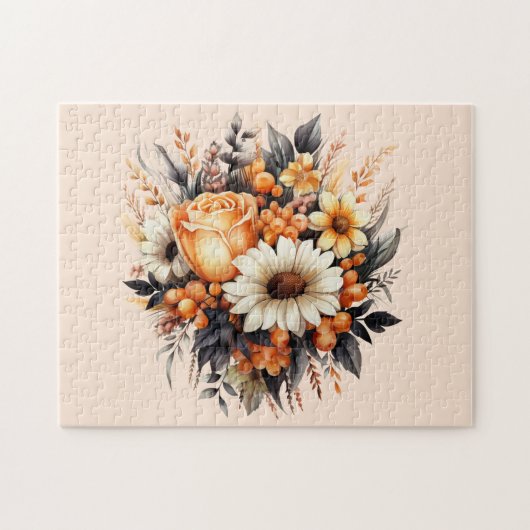 Puzzle Bouquet de fleurs gris-jaune orange (Horizontal)