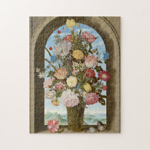 Puzzle Bouquet de fleurs par fenêtre peinture médiévale