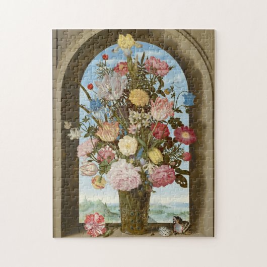 Puzzle Bouquet de fleurs par fenêtre peinture médiévale (Vertical)
