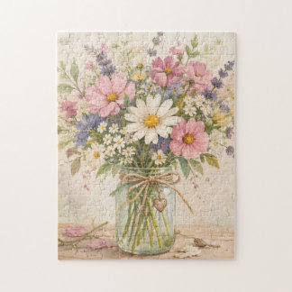 Puzzle Bouquet de fleurs sauvages rustique dans un vieux 