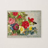 Puzzle Bouquet de fleurs vintages aux papillons (Horizontal)