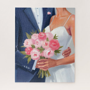 Puzzle Bouquet de mariage de mariés peint à l'aquarelle