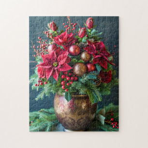 Puzzle Bouquet de Noël festif avec pin et poinsettia