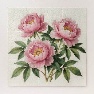 Puzzle Bouquet de pivoines roses Illustration botanique v