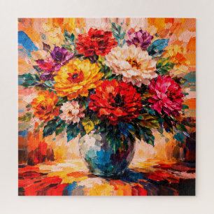 Puzzle Bouquet de pivoines vibrantes dans un vase Impasto