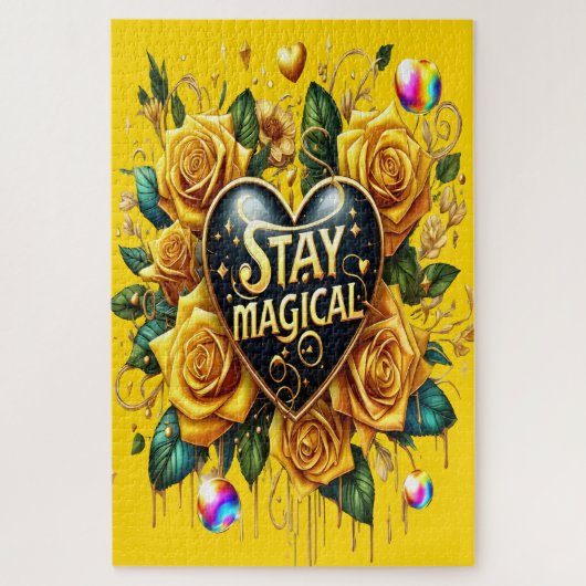 Puzzle Bouquet enchanteur de Roses d'or et de coeur (Vertical)