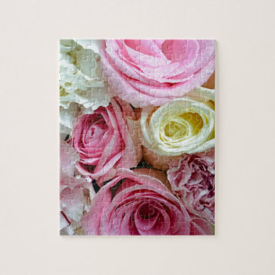 Puzzle Bouquet floral rose et blanc roses