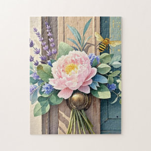 Puzzle Bouquet pivoines fleurs de lavande rustique
