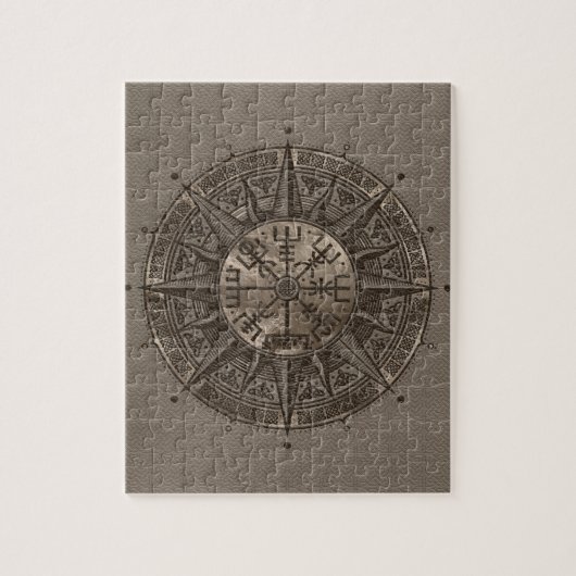 Puzzle Boussole de Vegvisir - de Viking - cuir et or (Vertical)
