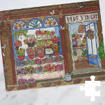 Puzzle Boutique de fleurs Fête des Mères Aquarelle<br><div class="desc">Le puzzle de cette Fête des Mères, sur le thème Blue Finch Flower Shop Storefront, présente des oeuvres originales d'un joli magasin de fleurs plein de beaux arrangements florissants de fleurs du printemps. Inspiré par les magasins de la vieille ville, ce puzzle est une aquarelle peinte pour la page de...</div>