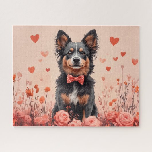 Puzzle Bovins australiens avec des roses - Saint-Valentin (Horizontal)