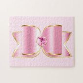 Puzzle Bow en verre rose avec pierre centrale (Horizontal)