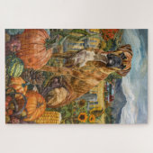 Puzzle Boxe Chien Moisson Automne Thanksgiving (Horizontal)
