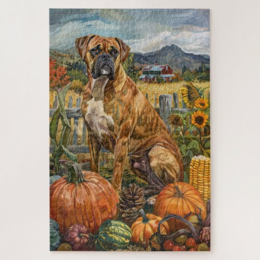 Puzzle Boxe Chien Moisson Automne Thanksgiving (Vertical)