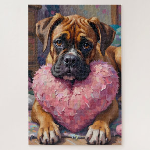 Puzzle Boxer avec un cœur en peluche géant pour la Saint-