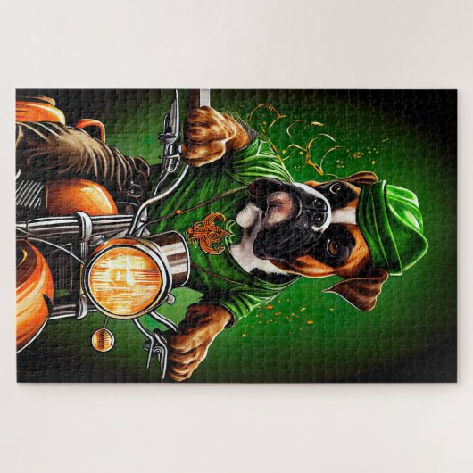 Puzzle Boxer Chien Conduite Vélo St. Patrick's Day (Horizontal)